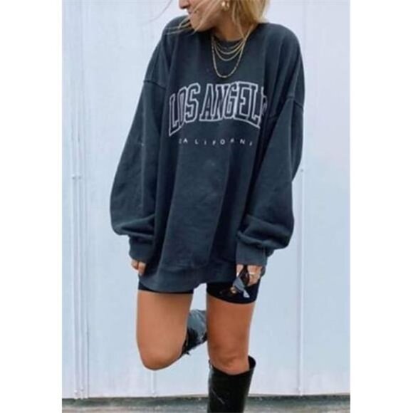 NEW- Langwyqu Oversized Los Angeles California Crewneck Pullover- Women's L - Picture 6 of 6